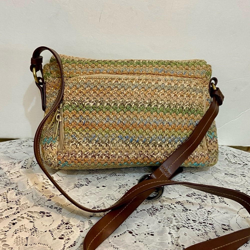 Rosetti Multicolor Crossbody Bag with Brown Leather Trim and Strap