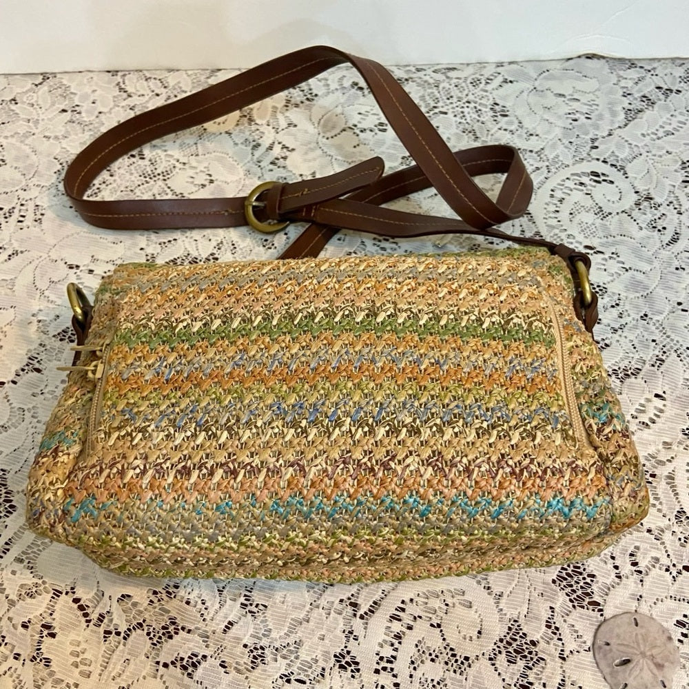 Rosetti Multicolor Crossbody Bag with Brown Leather Trim and Strap