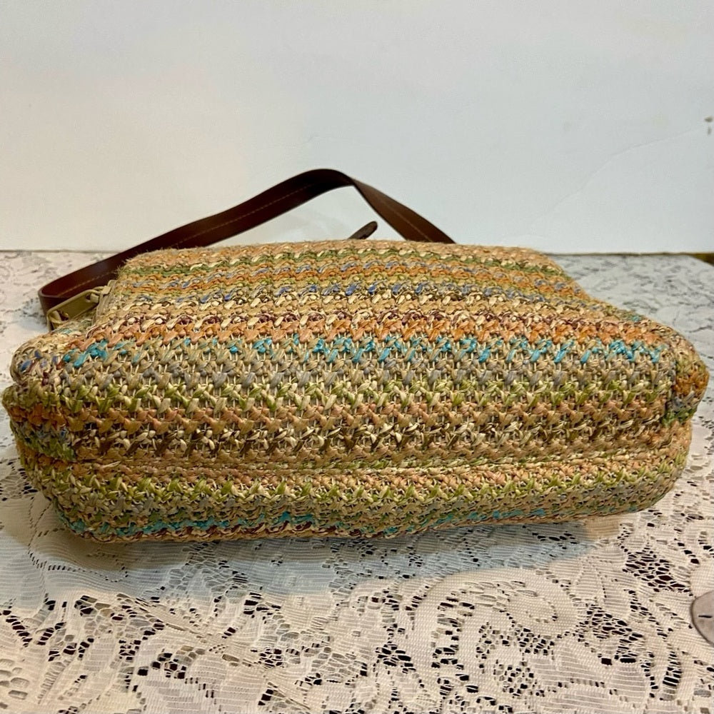 Rosetti Multicolor Crossbody Bag with Brown Leather Trim and Strap