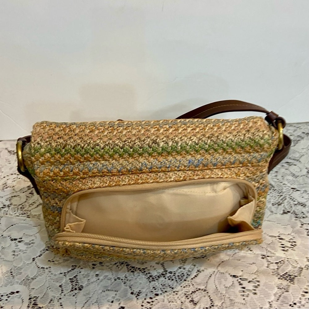 Rosetti Multicolor Crossbody Bag with Brown Leather Trim and Strap