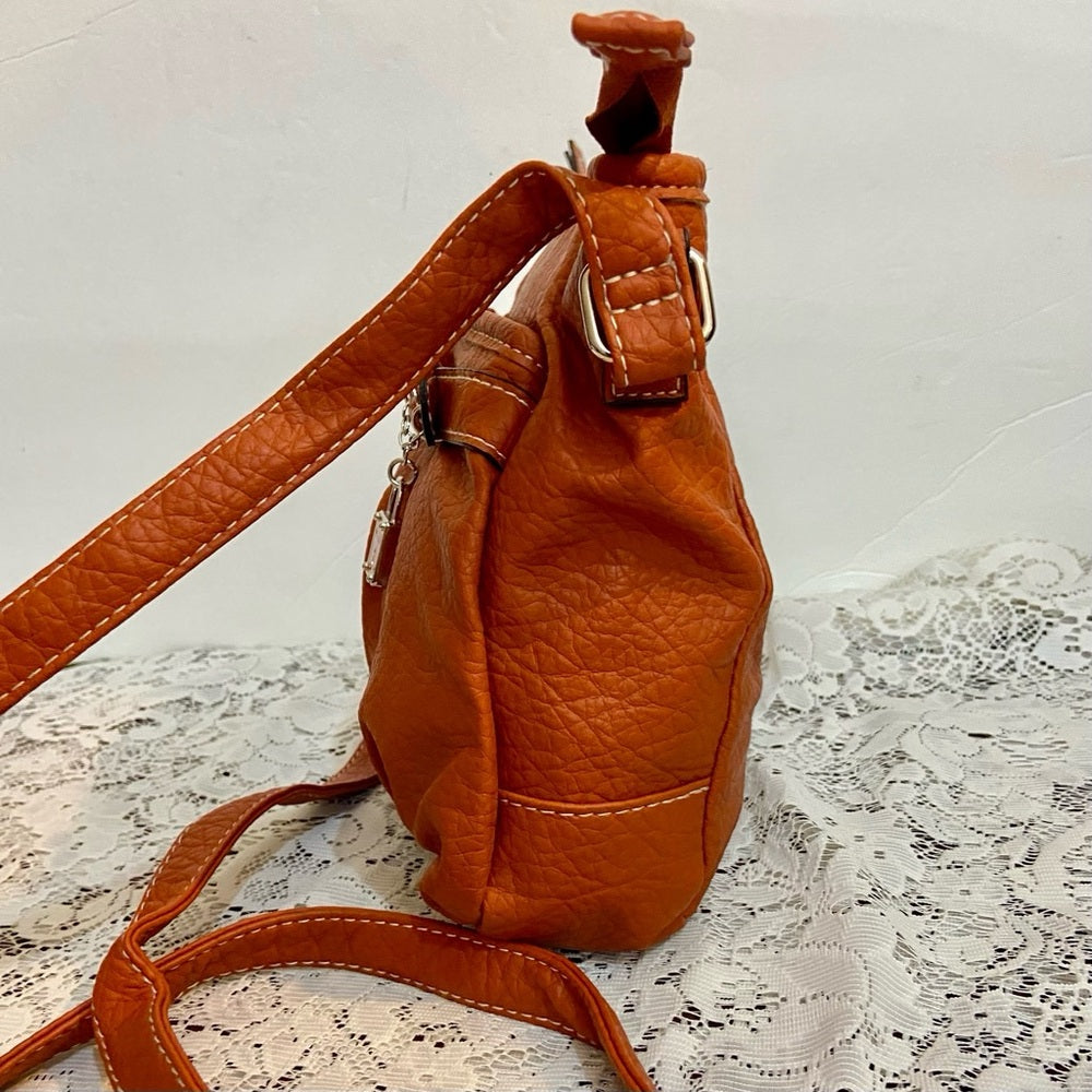 Rosetti Orange Faux Leather Handbag-Crossbody. (8.5in x 8in x 2.5in)