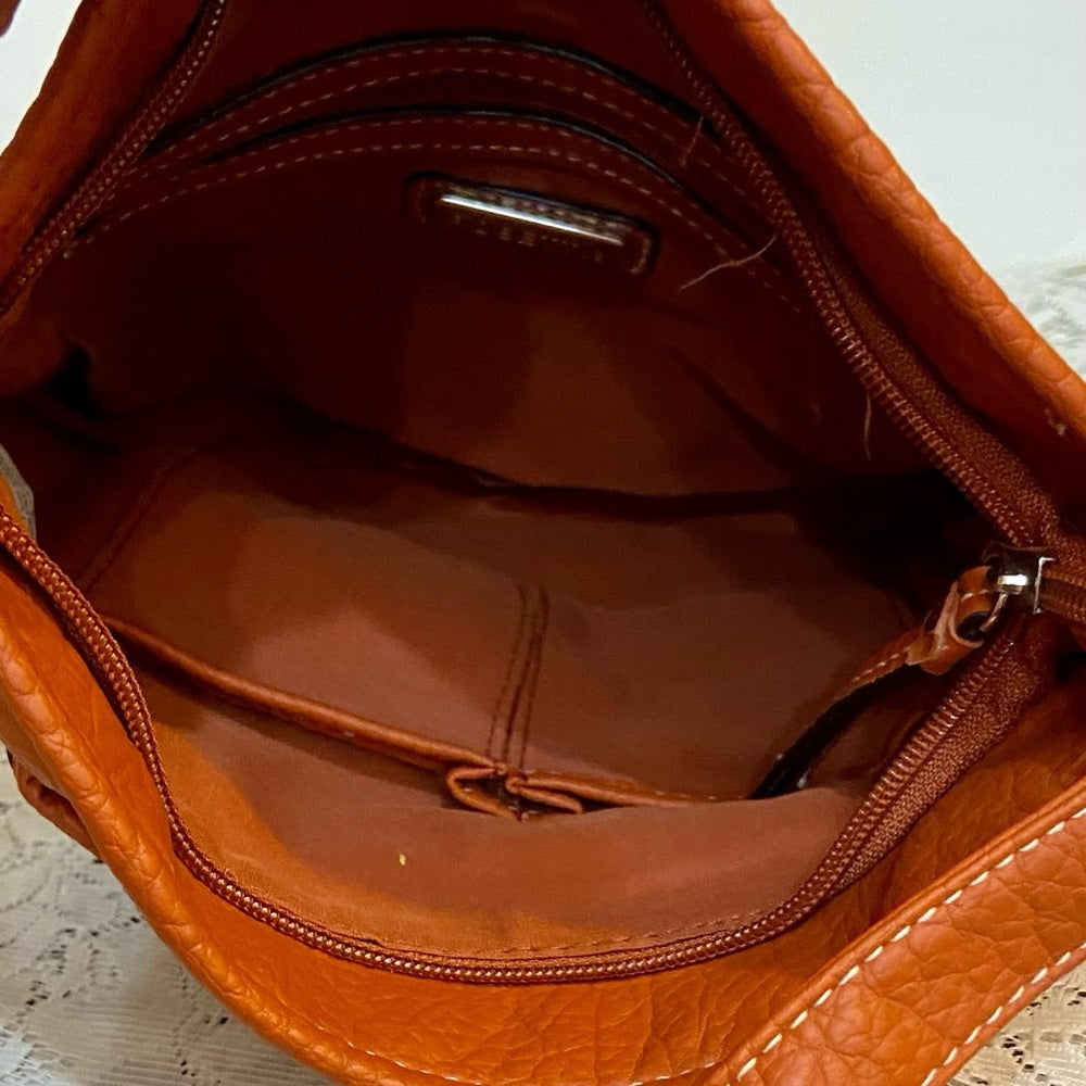 Rosetti Orange Faux Leather Handbag-Crossbody. (8.5in x 8in x 2.5in)