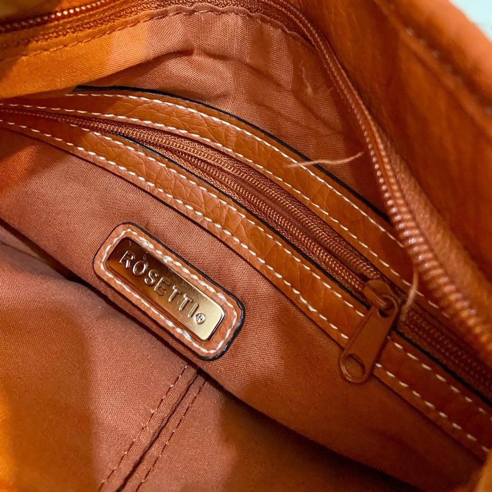 Rosetti Orange Faux Leather Handbag-Crossbody. (8.5in x 8in x 2.5in)