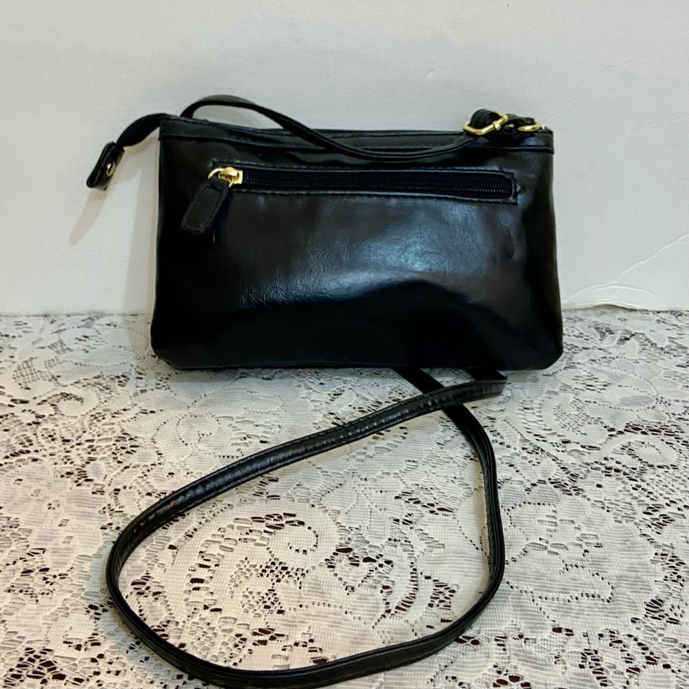 Small Black Quilted Faux Leather Organizer Wallet Crossbody Bag (8.5inx5.5inx2in