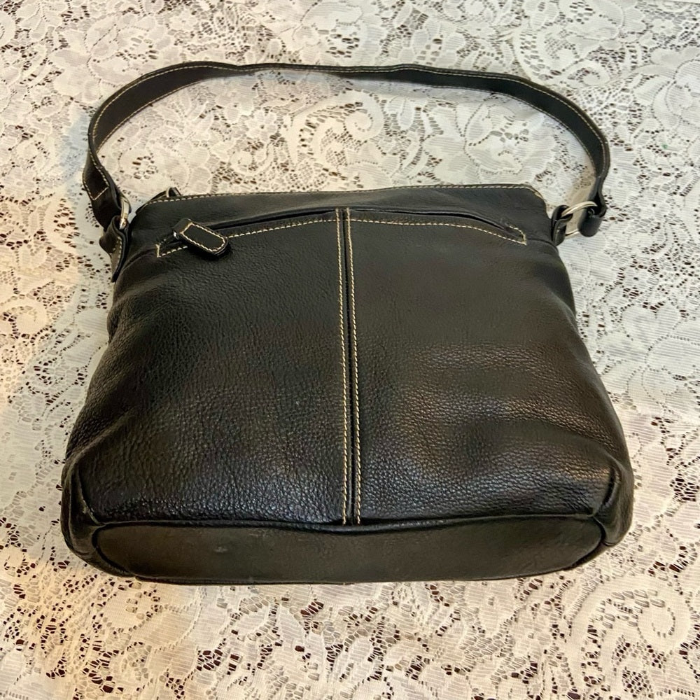 Sonoma Black Leather Handbag-Shoulder Bag (10in x 9in x 2.5in)