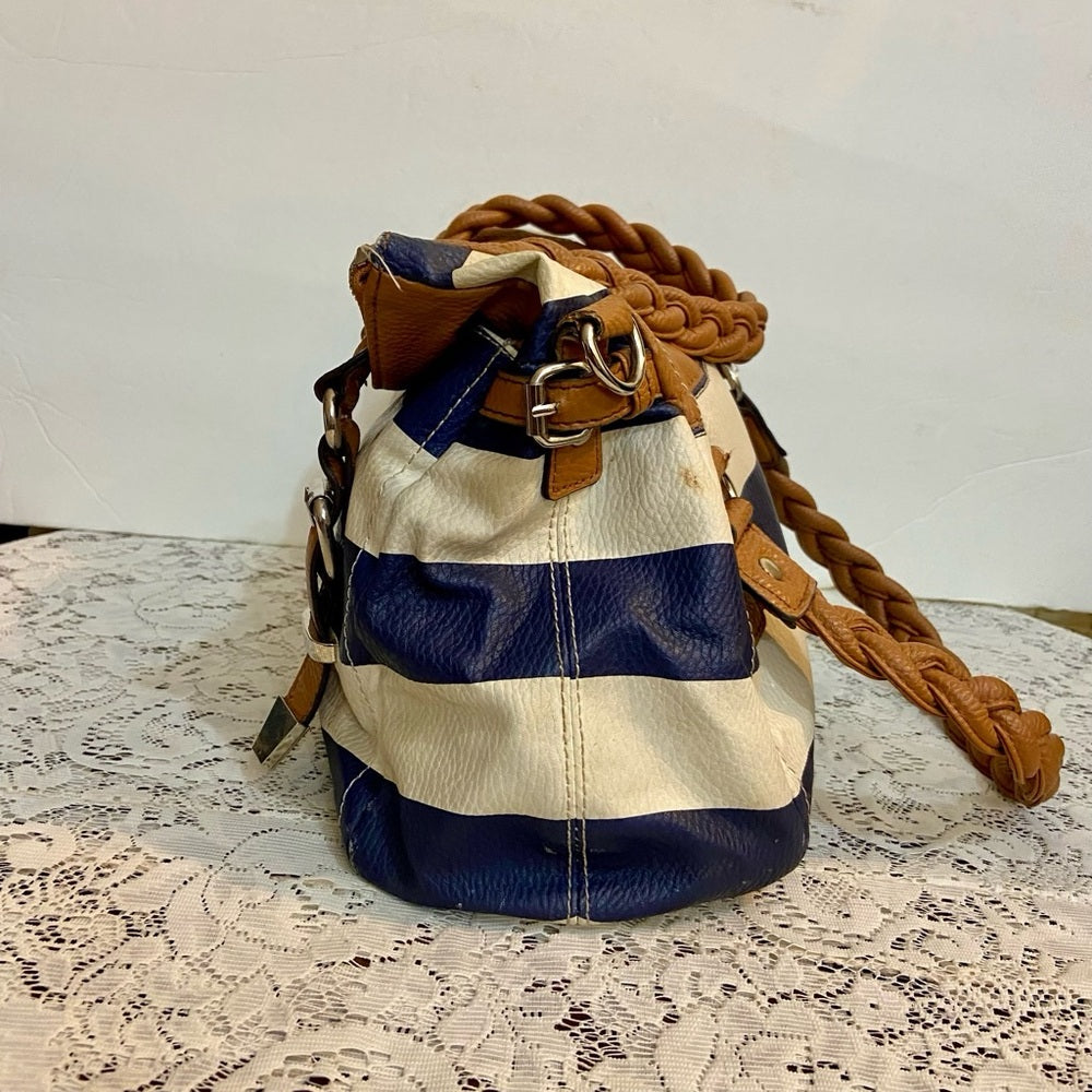 Apt. 9 Blue and White Faux Leather with Brown Leather Straps (11.5in x 8in x 4in