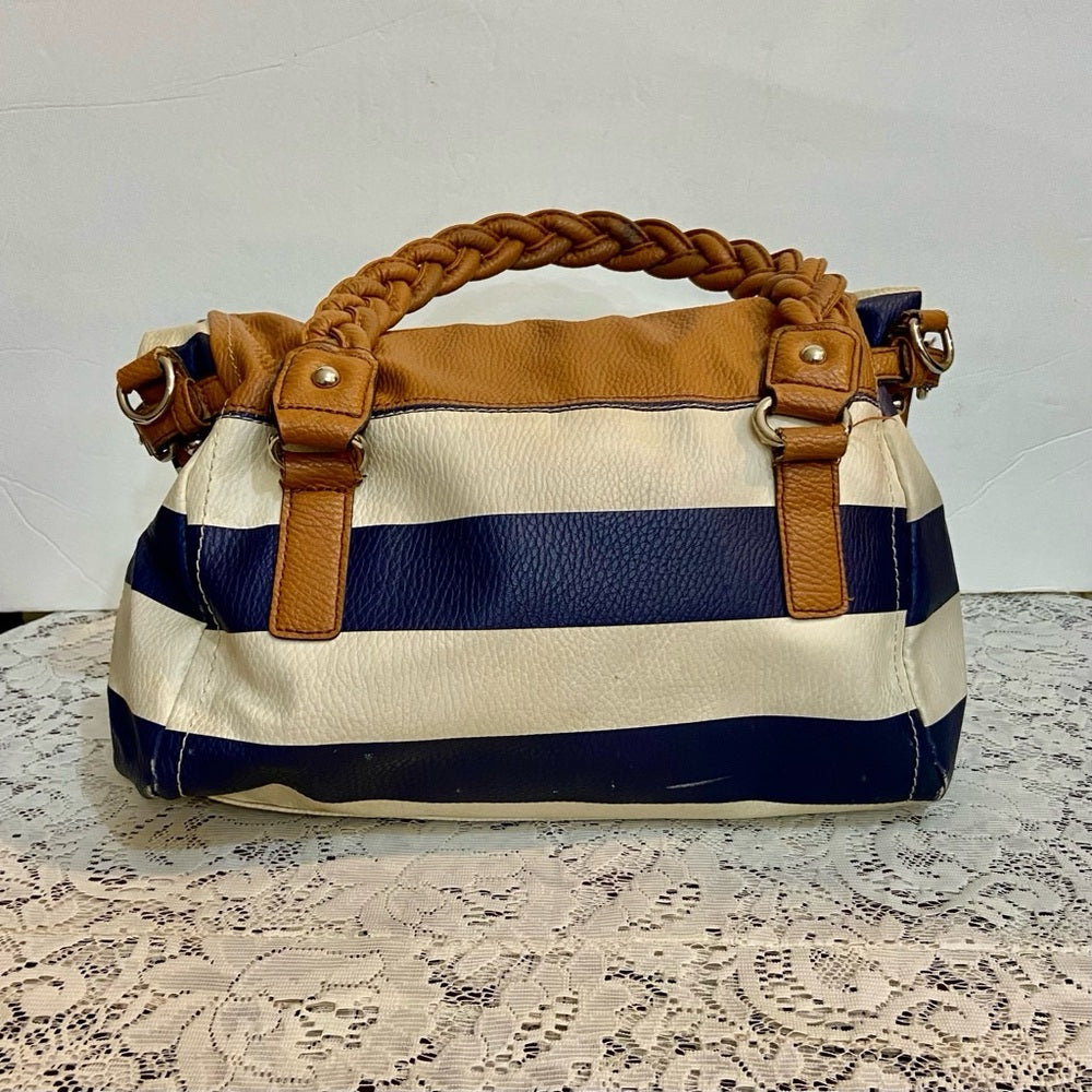 Apt. 9 Blue and White Faux Leather with Brown Leather Straps (11.5in x 8in x 4in