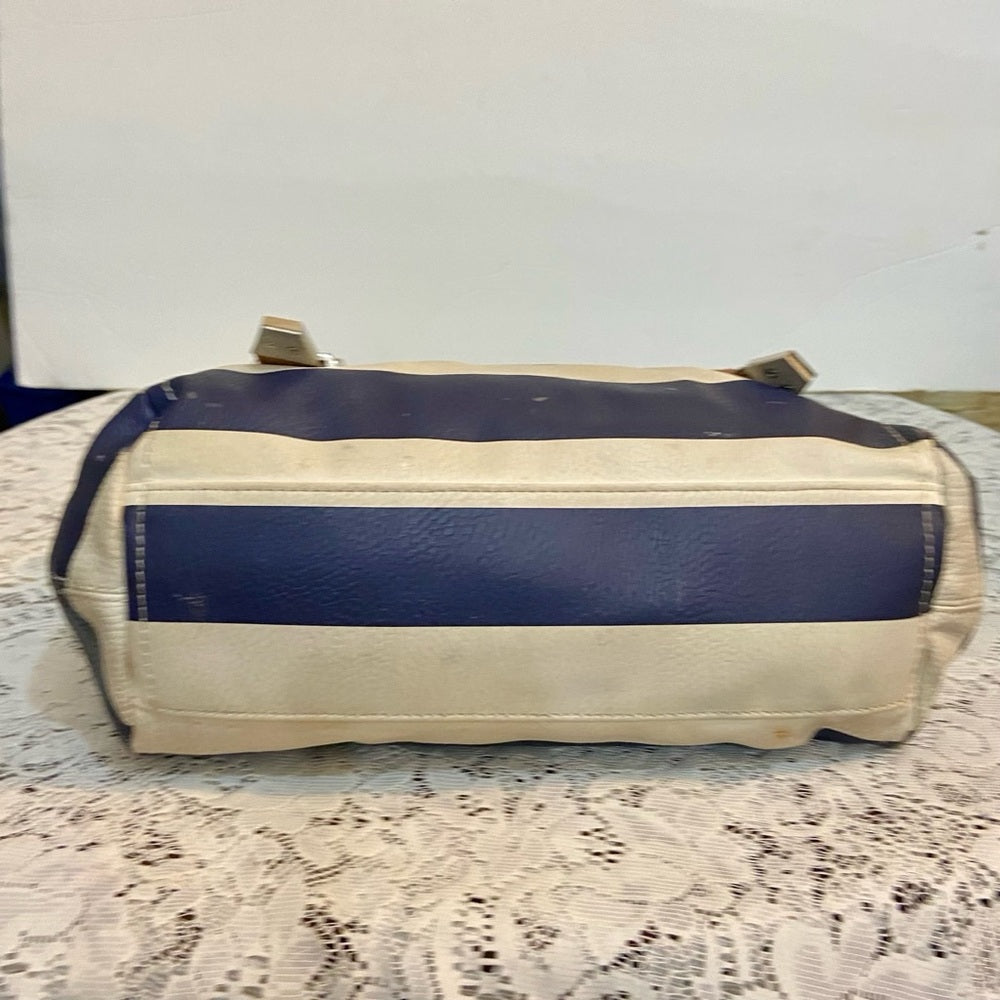 Apt. 9 Blue and White Faux Leather with Brown Leather Straps (11.5in x 8in x 4in