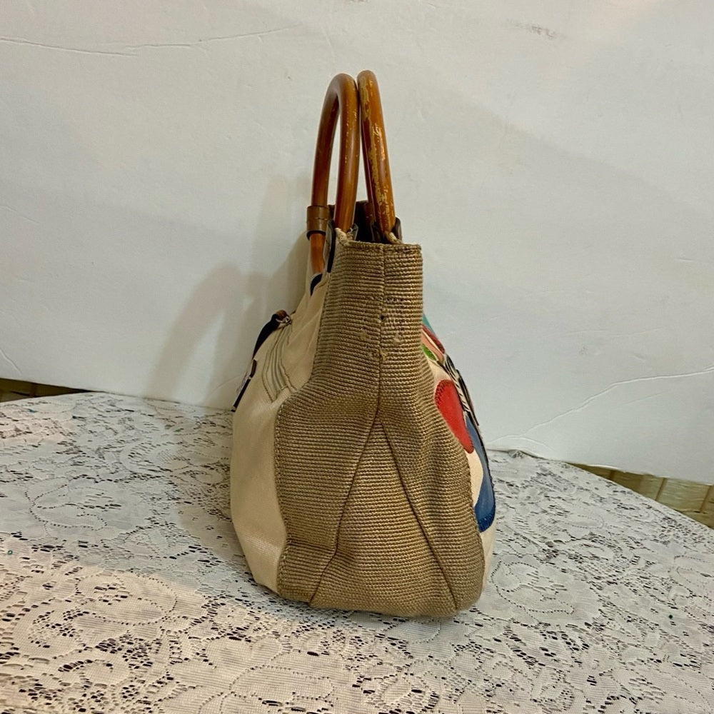 Relic Floral Beige Handbag with Tan Leather Trim (11in x 8.5in x 4in)