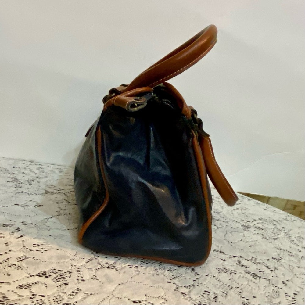 Dolce Vita Black Handbag with Brown Leather (10.5in x 7.5in x 5.5in)