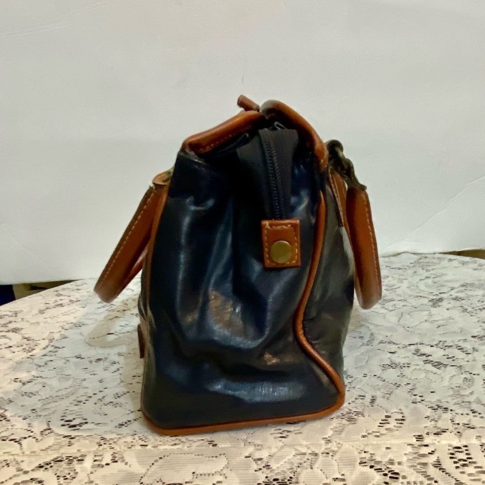 Dolce Vita Black Handbag with Brown Leather (10.5in x 7.5in x 5.5in)