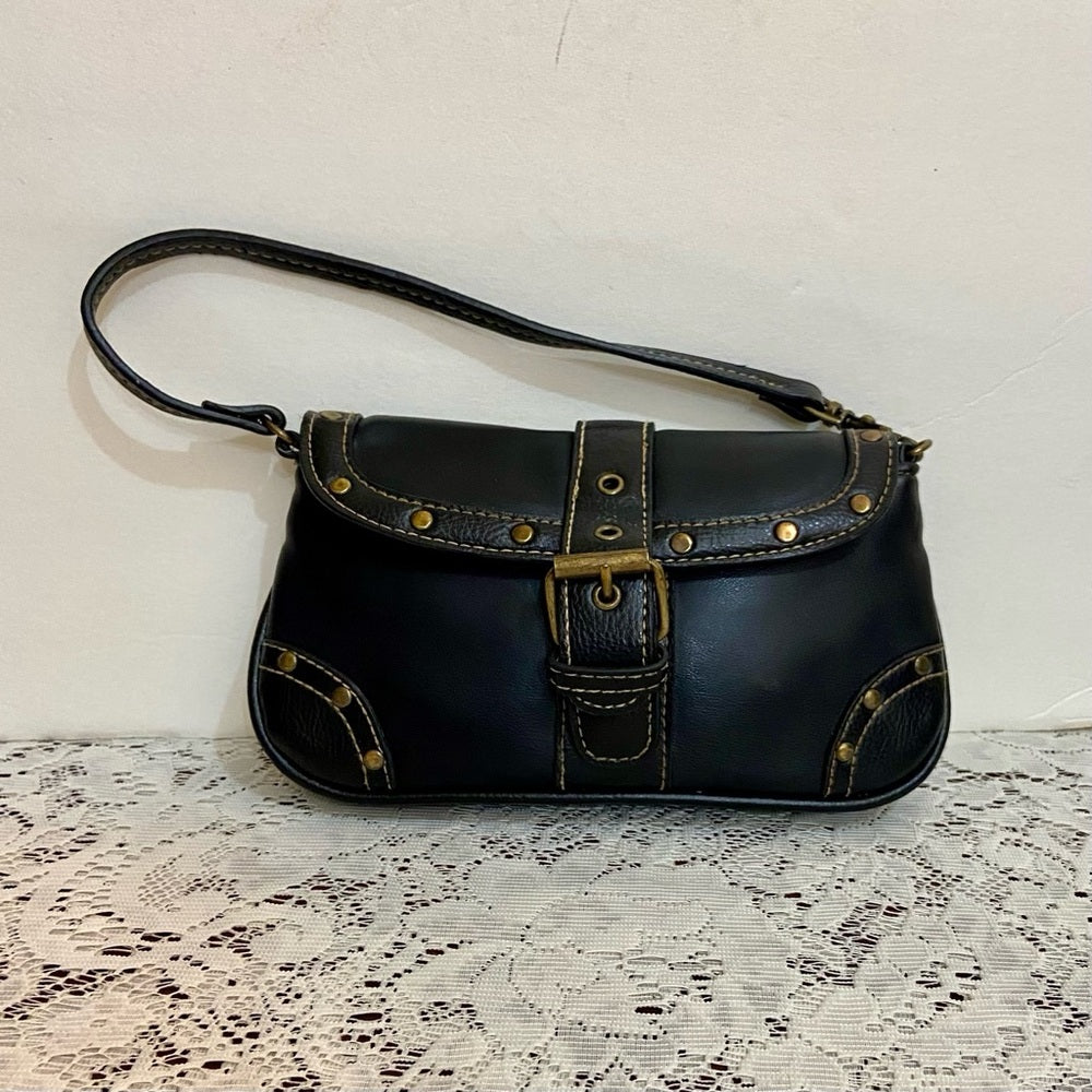 Small Black Faux Leather HandBag (8in x 5in x 2in )
