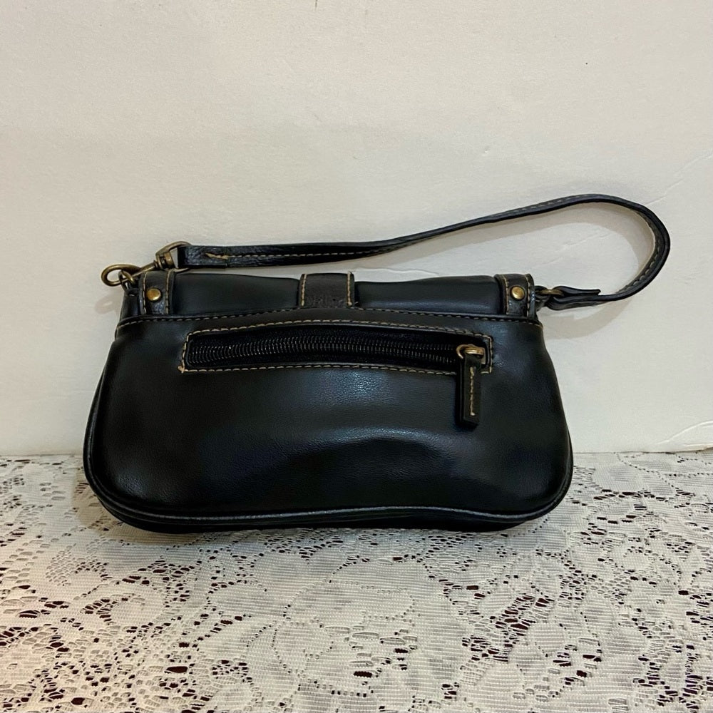 Small Black Faux Leather HandBag (8in x 5in x 2in )