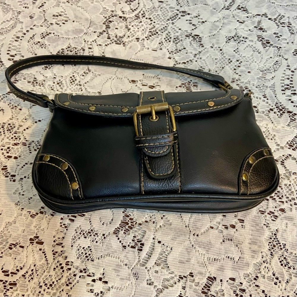 Small Black Faux Leather HandBag (8in x 5in x 2in )