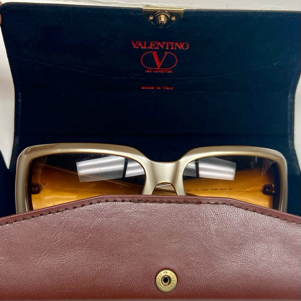 Valentino Garavani, Italy Gold Large Sunglasses with Case 5449S