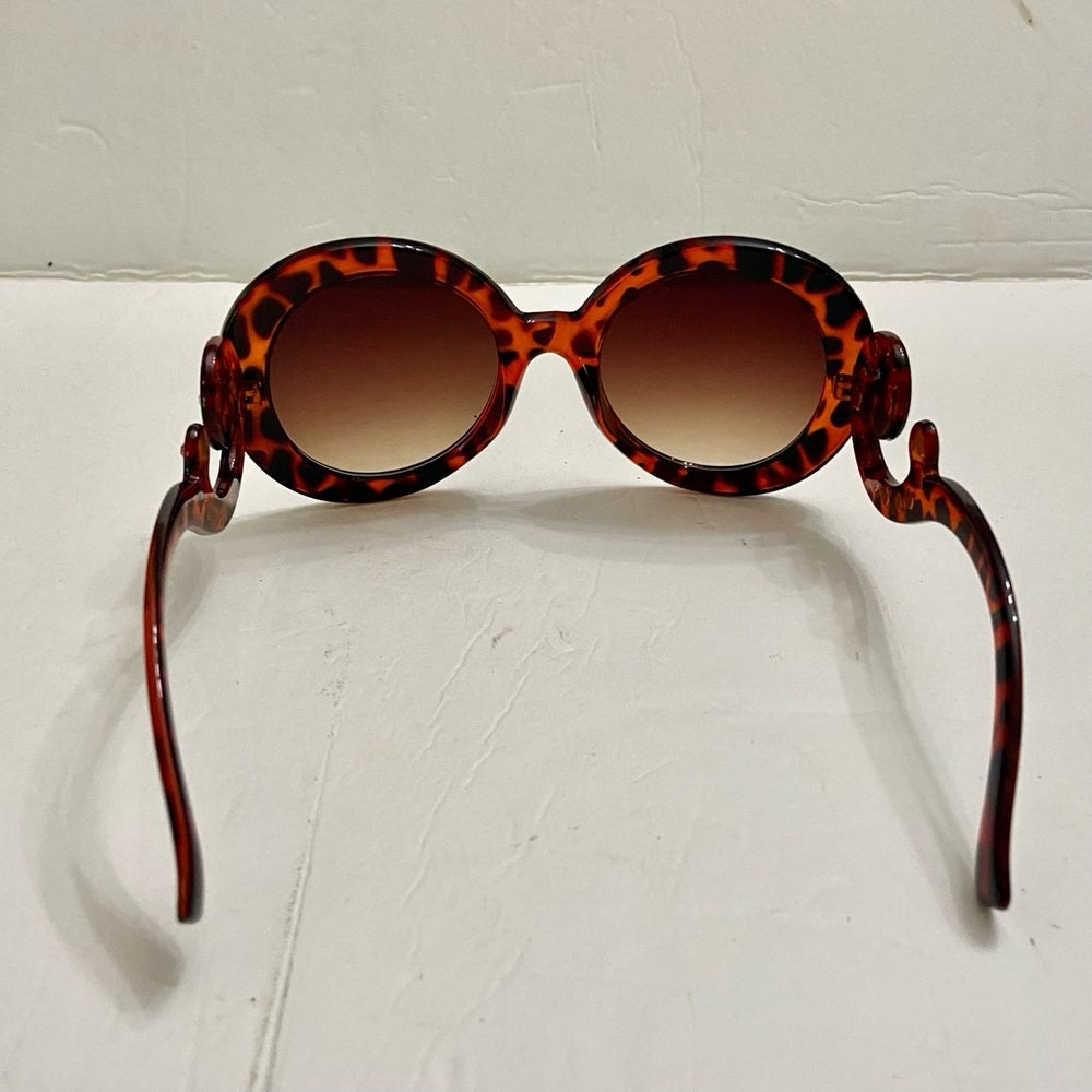 Elegant, High Fashion Leopard Brown Round Sunglasses with Rhinestones