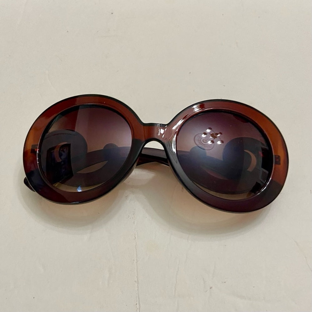 Elegant, High Fashion Brown Round Sunglasses with Rhinestones