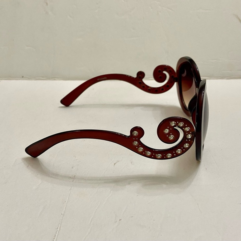 Elegant, High Fashion Brown Round Sunglasses with Rhinestones