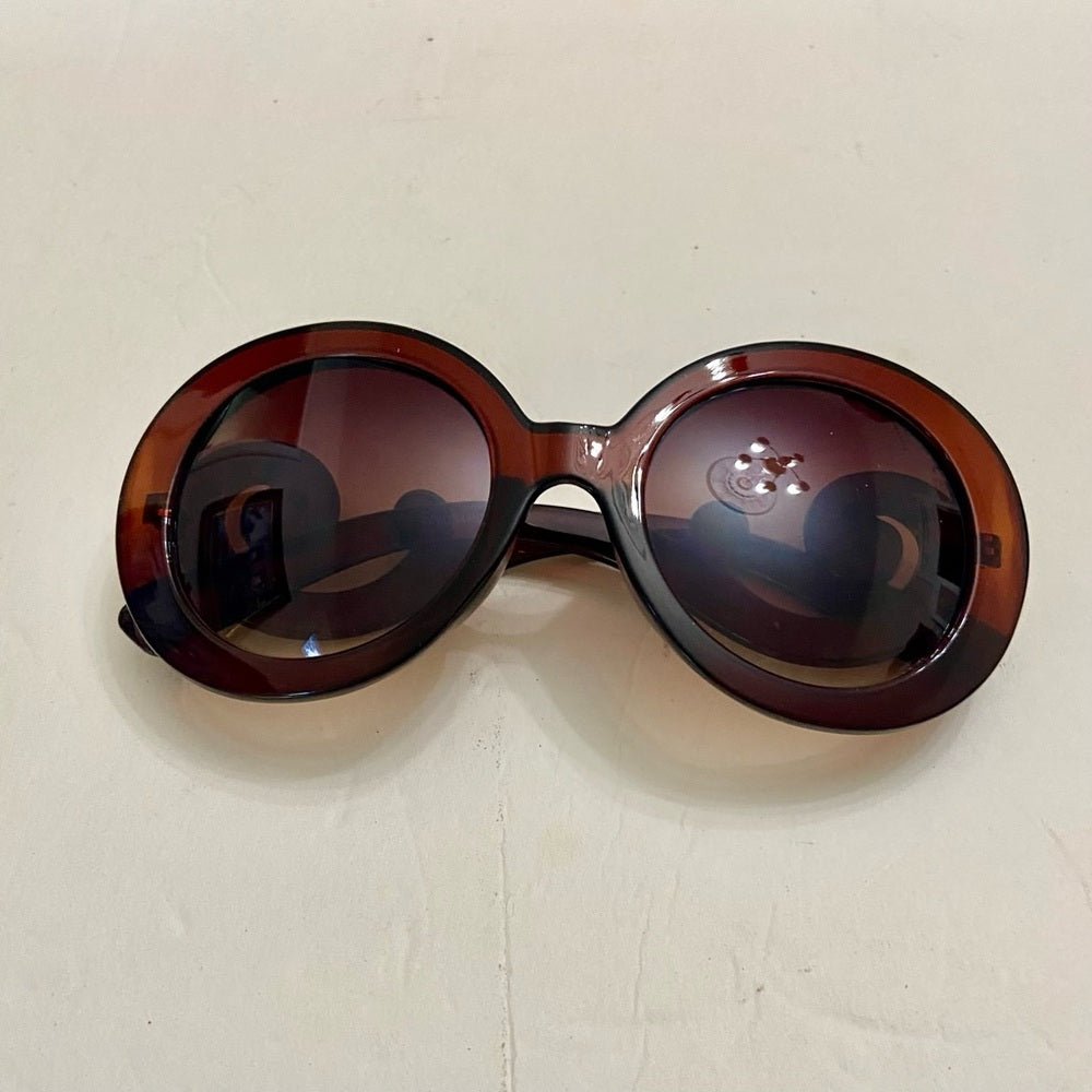 Elegant, High Fashion Brown Round Sunglasses with Rhinestones