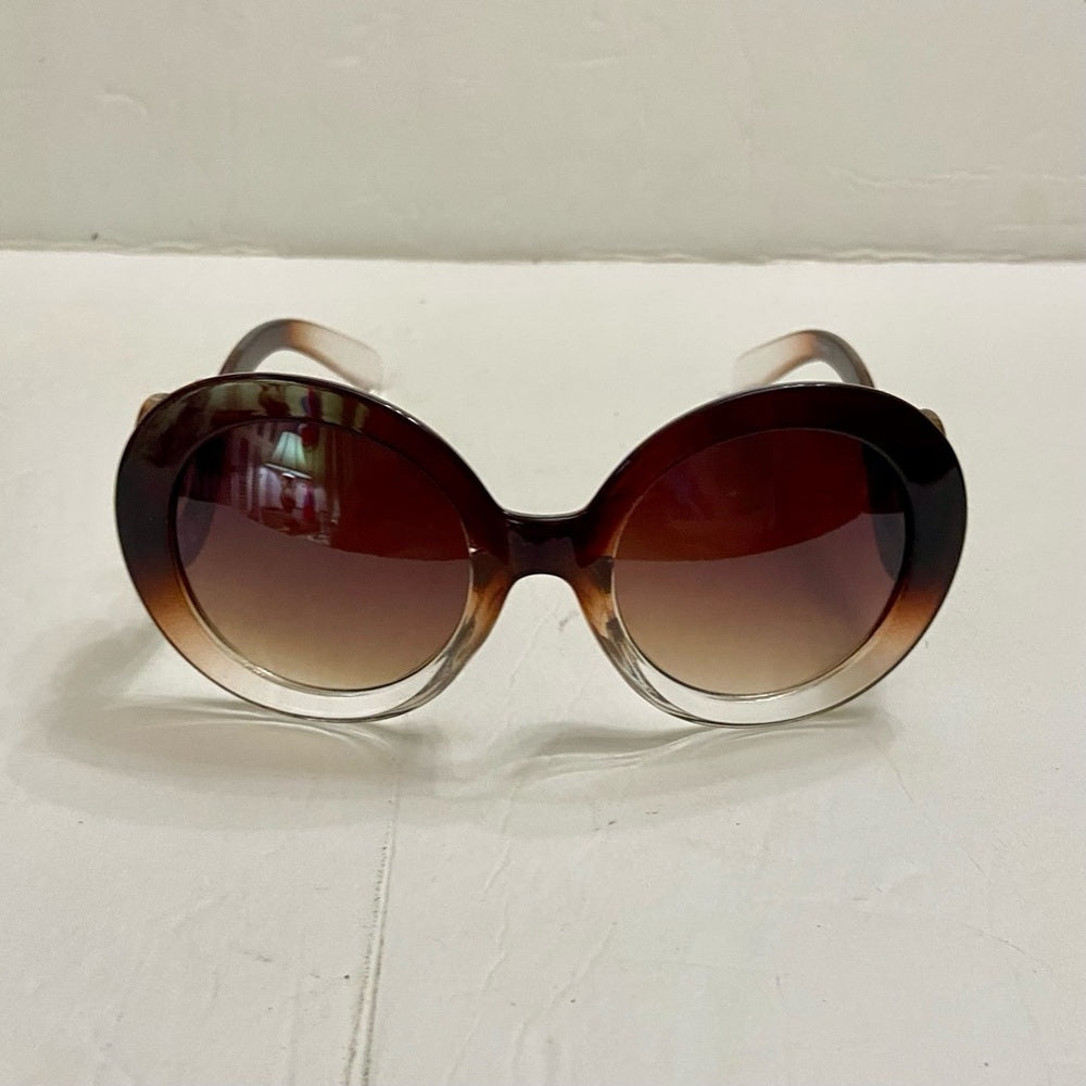 Elegant, Fashionable Smoky Brown Round Sunglasses with Rhinestones