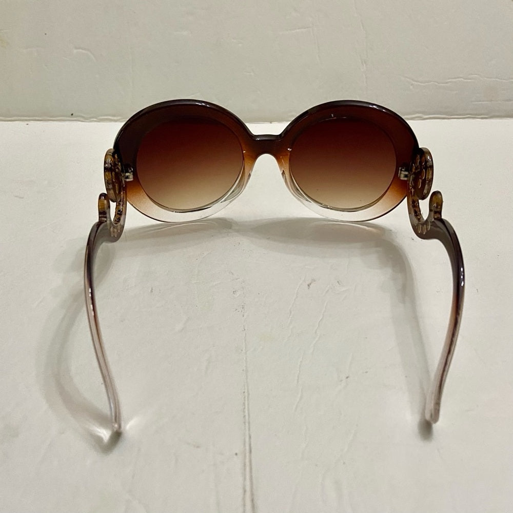 Elegant, Fashionable Smoky Brown Round Sunglasses with Rhinestones