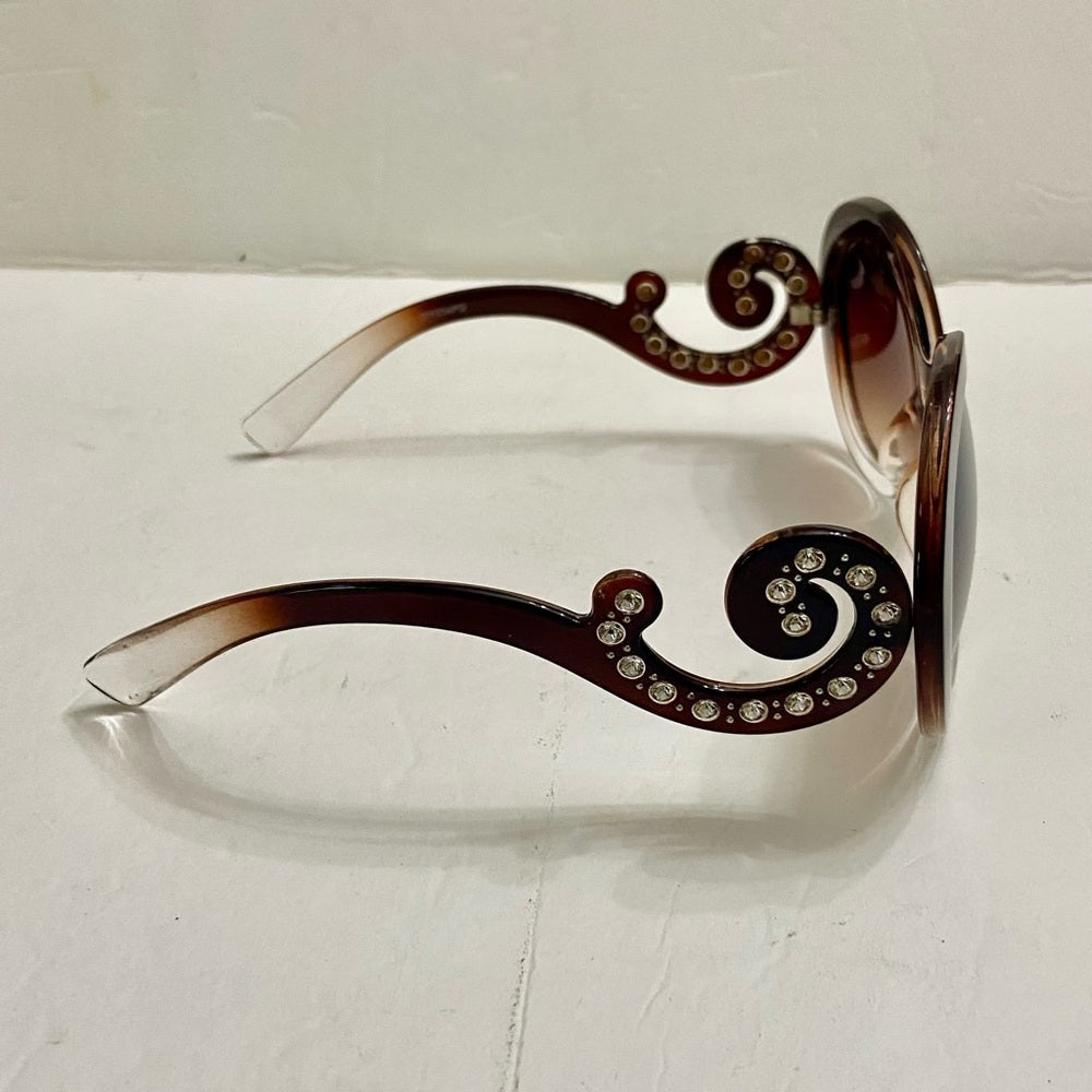 Elegant, Fashionable Smoky Brown Round Sunglasses with Rhinestones