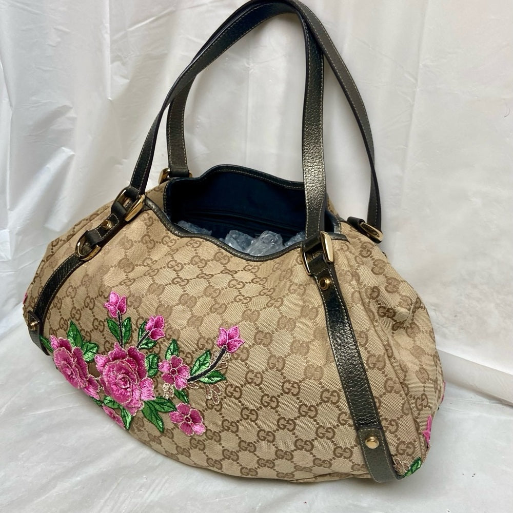 Vintage Gucci, Coated Canvas, Brown Mono Pink Floral Handbag