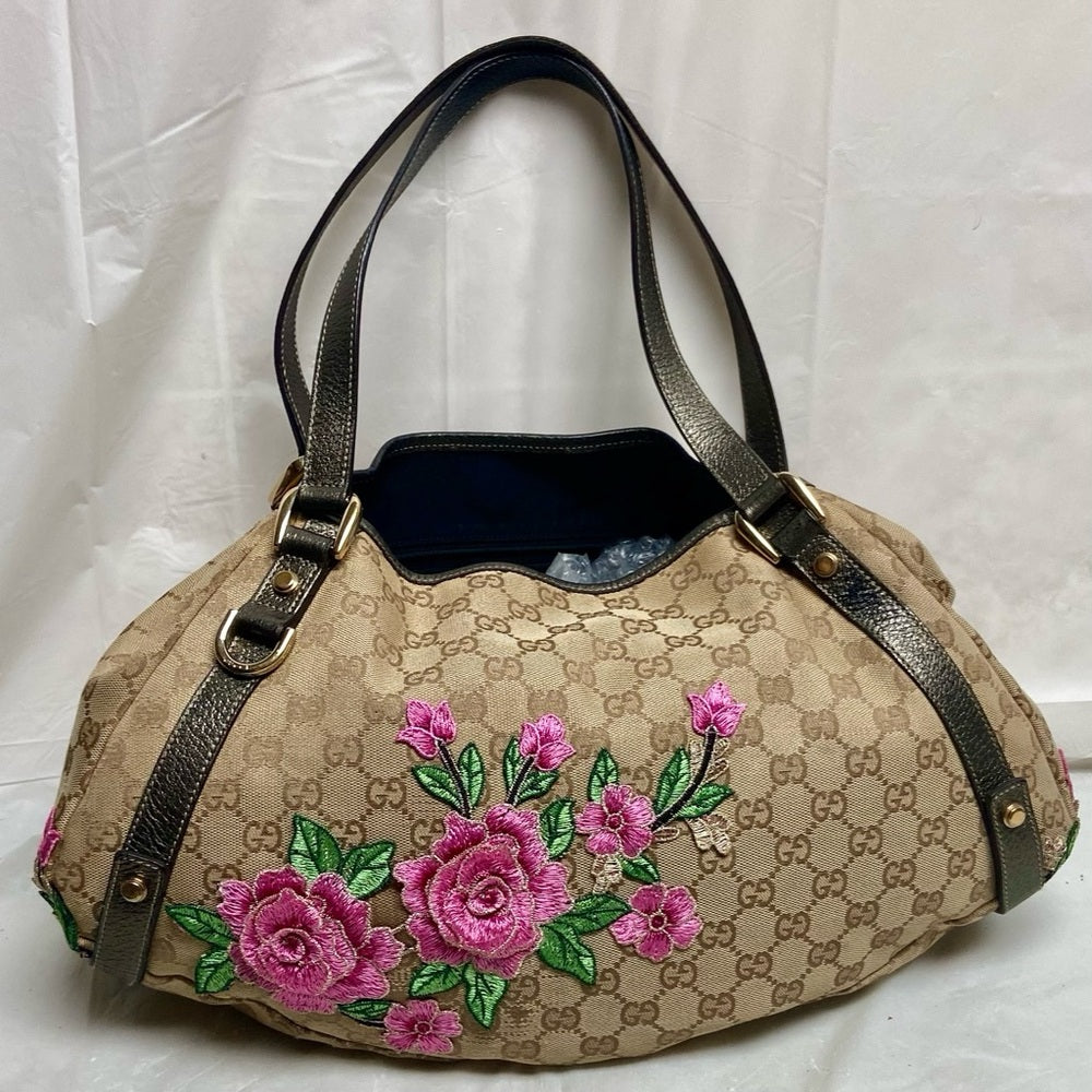 Vintage Gucci, Coated Canvas, Brown Mono Pink Floral Handbag