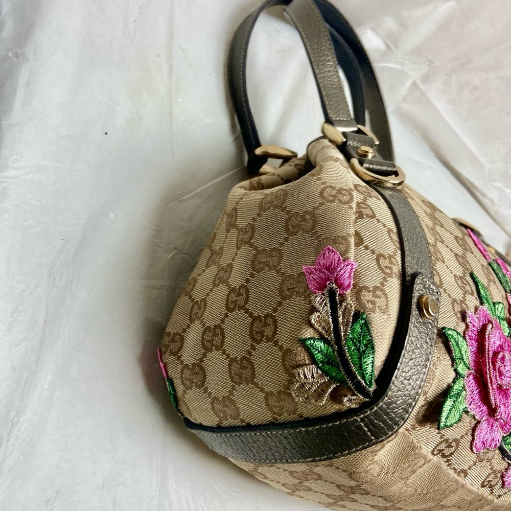Vintage Gucci, Coated Canvas, Brown Mono Pink Floral Handbag