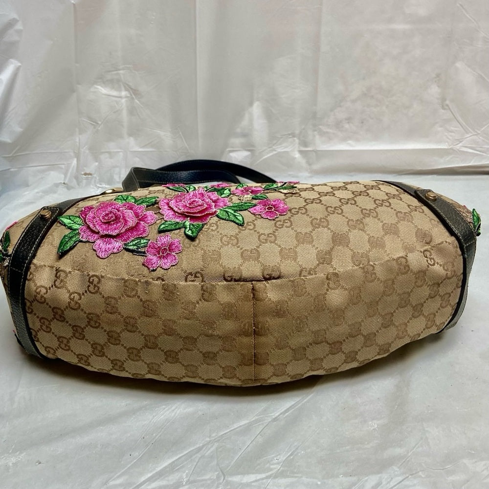 Vintage Gucci, Coated Canvas, Brown Mono Pink Floral Handbag