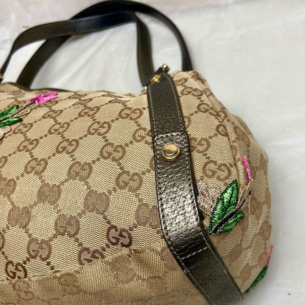 Vintage Gucci, Coated Canvas, Brown Mono Pink Floral Handbag