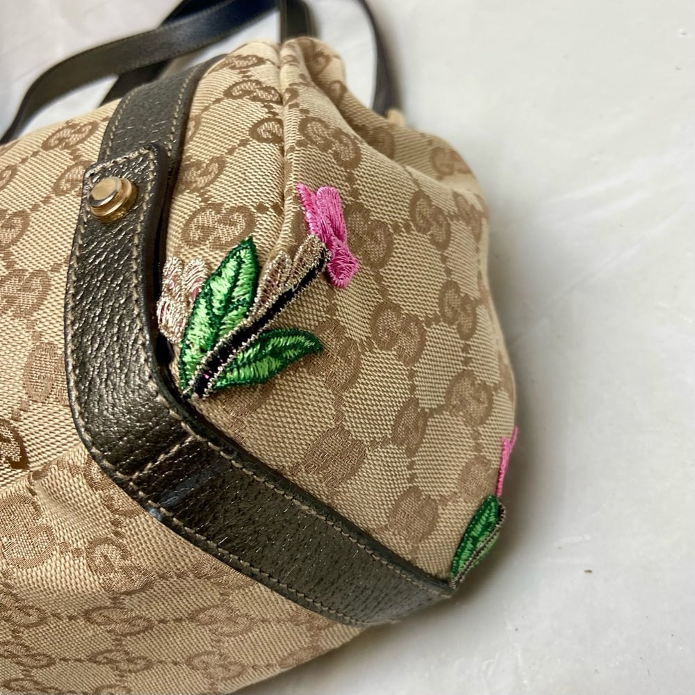 Vintage Gucci, Coated Canvas, Brown Mono Pink Floral Handbag