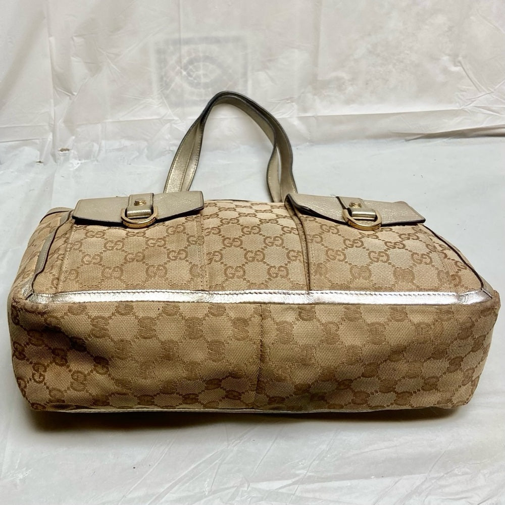 Vintage Gucci Brown Mono Shoulder Bag with Metallic Leather Trim-Strap