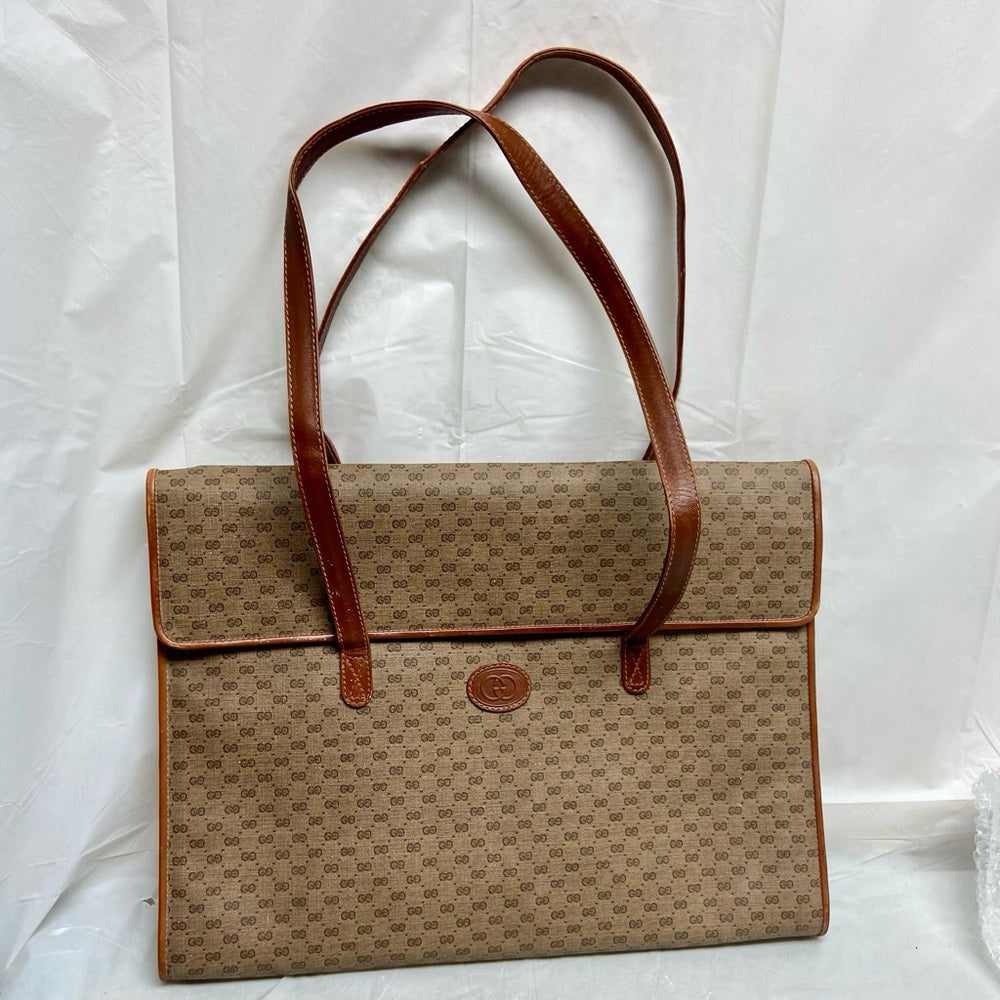 Vintage Gucci Brown Mono Coated Canvas Laptop Document -Briefcase Bag
