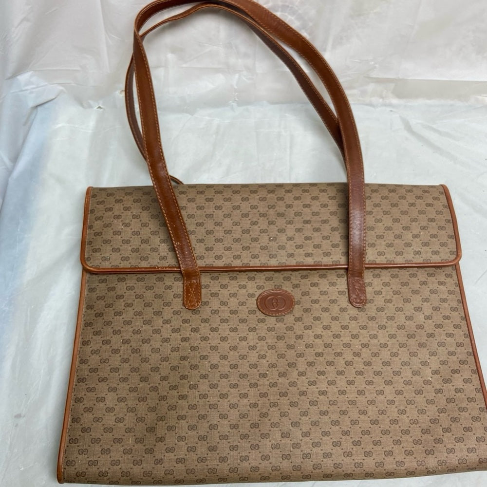 Vintage Gucci Brown Mono Coated Canvas Laptop Document -Briefcase Bag