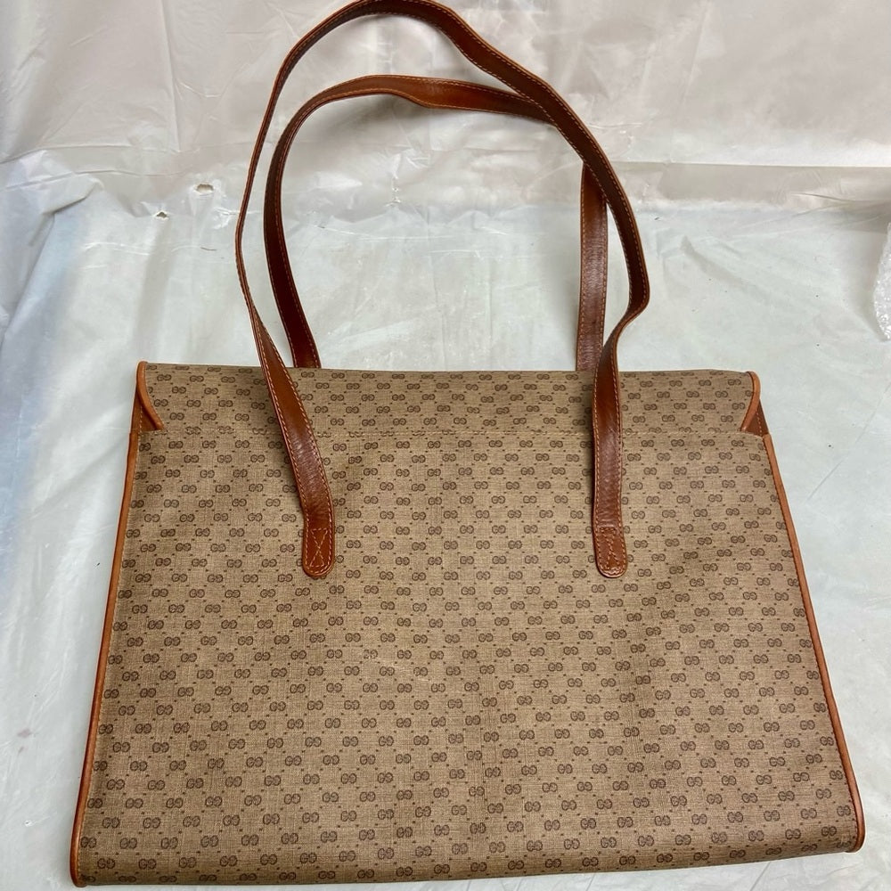 Vintage Gucci Brown Mono Coated Canvas Laptop Document -Briefcase Bag