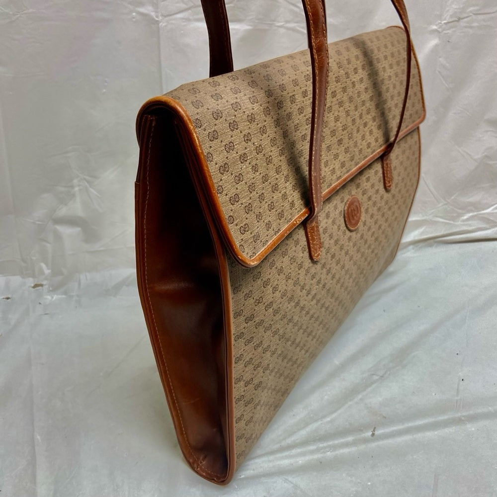 Vintage Gucci Brown Mono Coated Canvas Laptop Document -Briefcase Bag