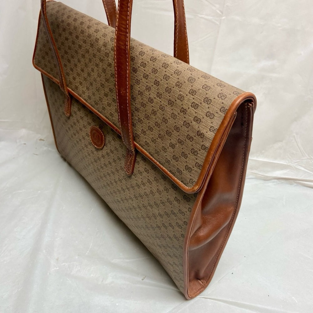 Vintage Gucci Brown Mono Coated Canvas Laptop Document -Briefcase Bag