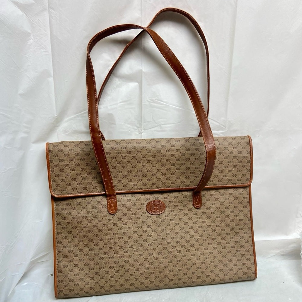 Vintage Gucci Brown Mono Coated Canvas Laptop Document -Briefcase Bag