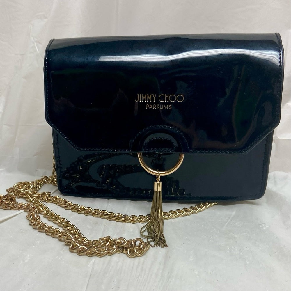 Jimmy Choo Black Faux Patent Leather Cosmetic Pouch Crossbody 7.5in x 5in x 2.5