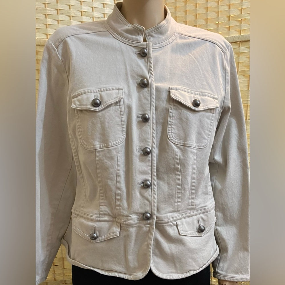 Talbots Woman Petites Beige Cotton Military Jacket - Size M-L