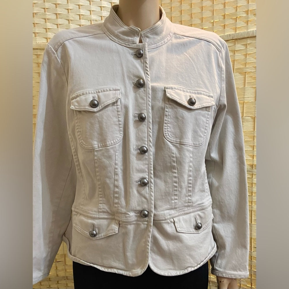 Talbots Woman Petites Beige Cotton Military Jacket - Size M-L