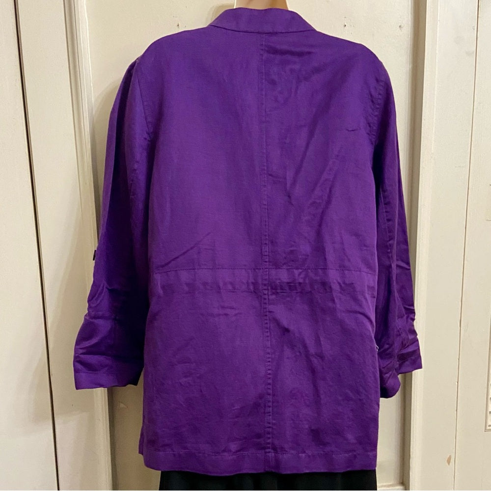 Chicos Purple Linen Military Style Jacket - Size 1 M-L