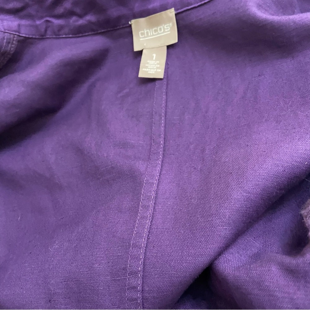 Chicos Purple Linen Military Style Jacket - Size 1 M-L