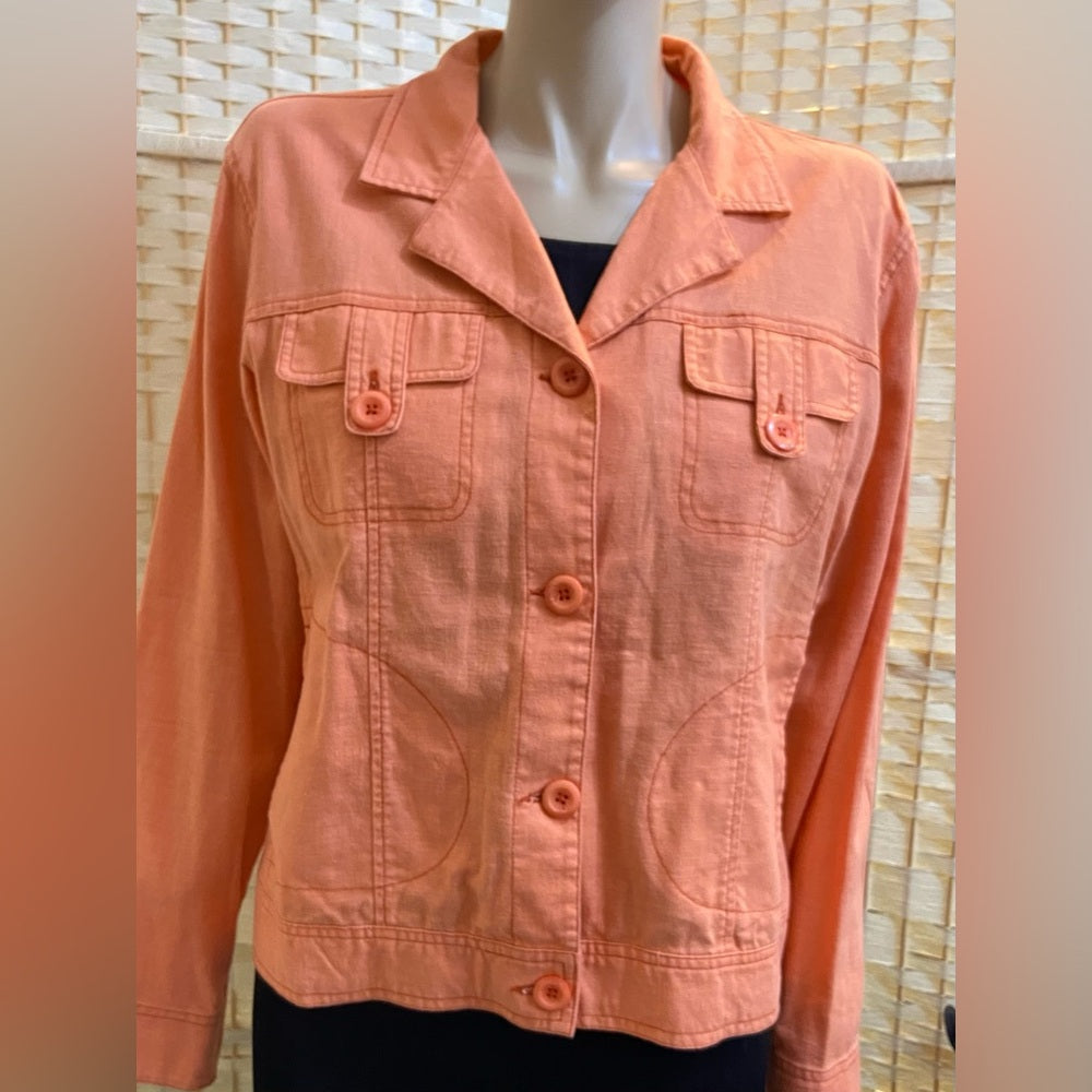 STO Orange Linen Military Style Jacket - Size 1 M-L