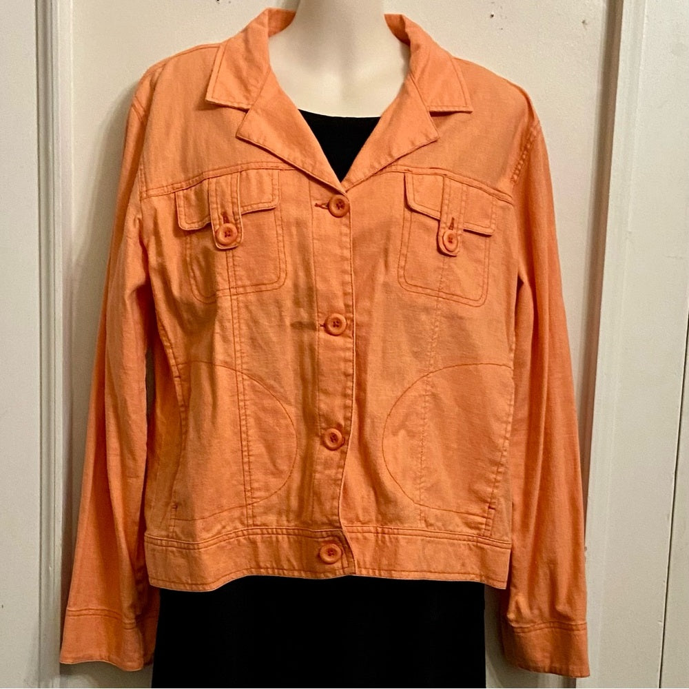 STO Orange Linen Military Style Jacket - Size 1 M-L