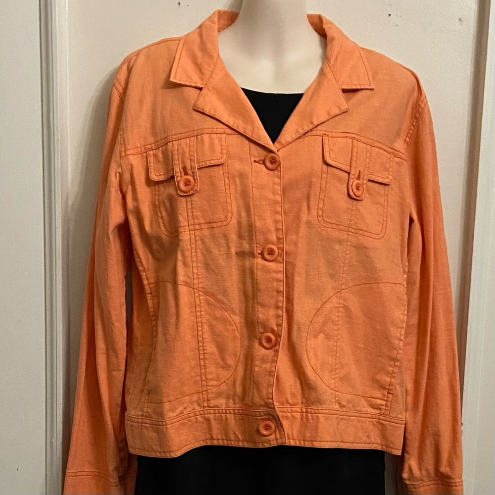 STO Orange Linen Military Style Jacket - Size 1 M-L