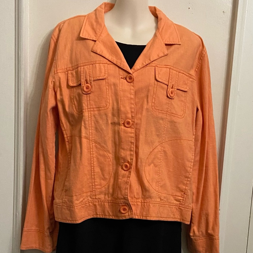STO Orange Linen Military Style Jacket - Size 1 M-L