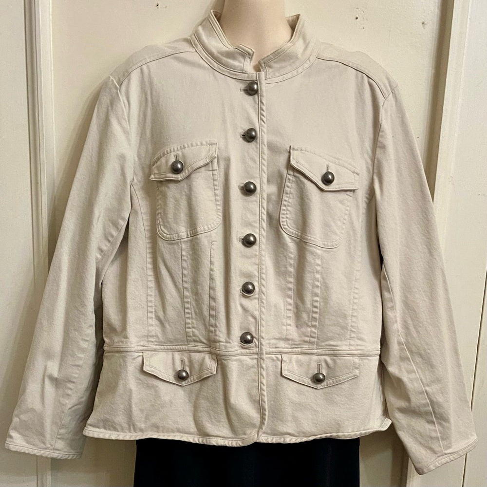 Talbots Woman Petites Beige Cotton Military Jacket - Size M-L