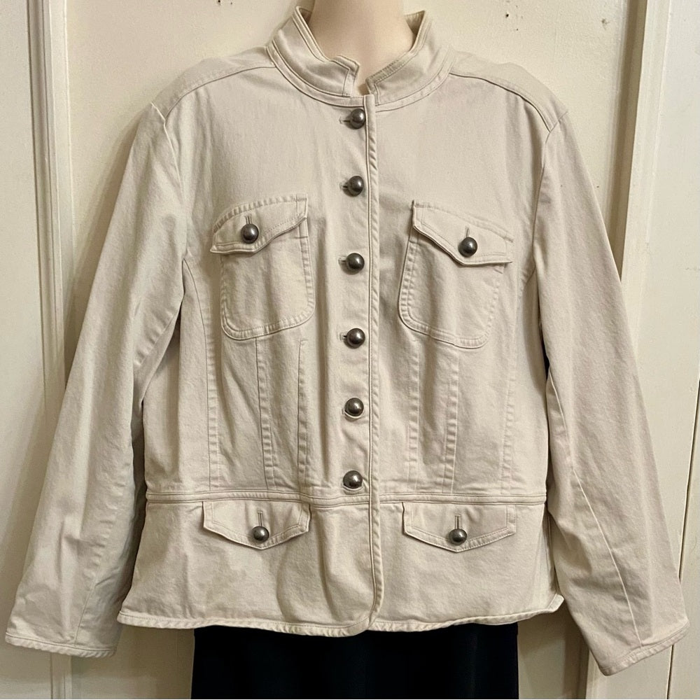 Talbots Woman Petites Beige Cotton Military Jacket - Size M-L